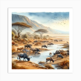 Wildebeest Herd Art Print