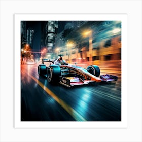 Speed Racing Car At Night Art Print