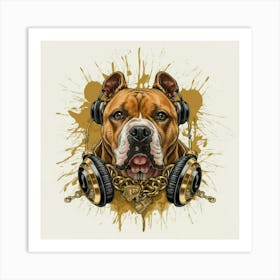 Bulldog With Headphones Art Print
