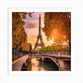 Paris Eiffel Tower At Sunset Art Print