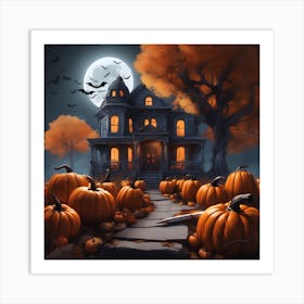 Halloween House With Pumpkins 22 Art Print