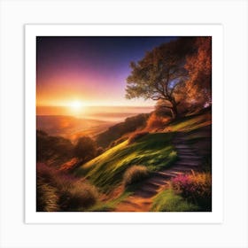 Sunset On A Hill Art Print