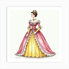 Detailed Watercolor Artwork Of Queen Elizabeth I, With Royal Attire 1 Art Print