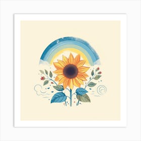 Sunflower With Rainbow Art Print