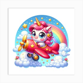 Unicorn Flying Airplane Art Print