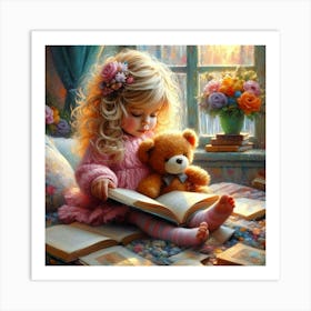 Little Girl Reading A Book 11 Art Print