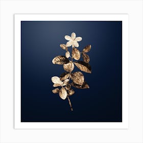 Gold Botanical Gardenia on Midnight Navy Art Print