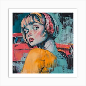 Girl With Headphones 3 Art Print