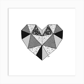 Floral Patchwork Heart Black and White Art Print