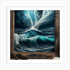 Ocean Storm With Large Clouds And Lightning 14 Art Print