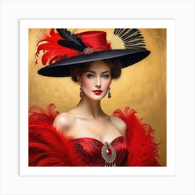 Victorian Woman In Red Hat 4 Art Print