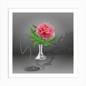 Pink Peony Flower In A Glass Flask On A Gray Background Art Print