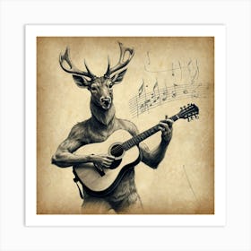 Deer With Guitar Art Print