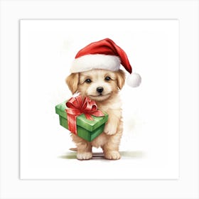 Puppy In Santa Hat Art Print