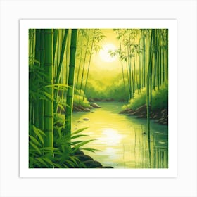 A Stream In A Bamboo Forest At Sun Rise Square Composition 359 Art Print