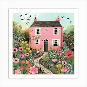 Pink House In The Garden Art Print