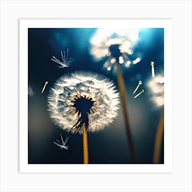 Fluffy White Dandelions against Blue Art Print