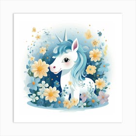 Unicorn In Flowers Art Print