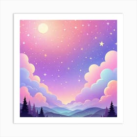 Sky With Twinkling Stars In Pastel Colors Square Composition 184 Art Print