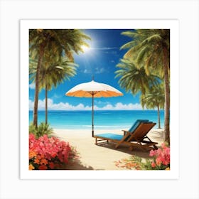 Beach Chair And Umbrella 1 Art Print