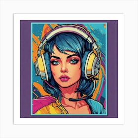 Pop Girl With Headphones Art Print