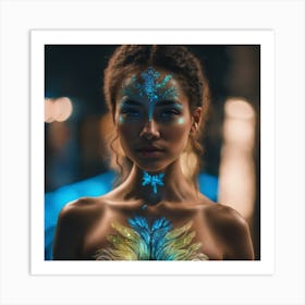 Beautiful woman with glowing body art Art Print