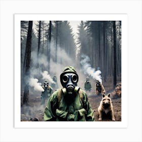 Gas Masks In The Woods Art Print