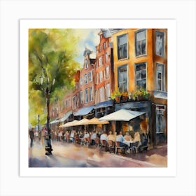 Amsterdam Cafes.Amsterdam city.summer. Cafes. Passersby, sidewalks. Oil colors. 13 Art Print