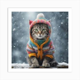 Cat In The Snow Art Print