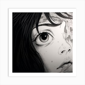 Face Of A Girl black and white manga Junji Ito style Art Print