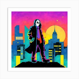 Skeleton On A Rooftop Art Print