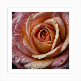 Pink Rose With Water Droplets 2 Art Print