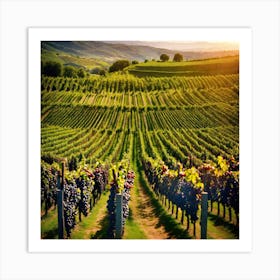 Vineyard Field At Sunset 1 Art Print