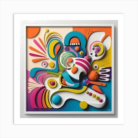 Vibrant, playful design with abstract shapes, bold lines, and bright colors.1 Art Print