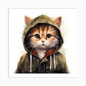 Watercolour Cartoon Ringtail Cat In A Hoodie 1 Art Print