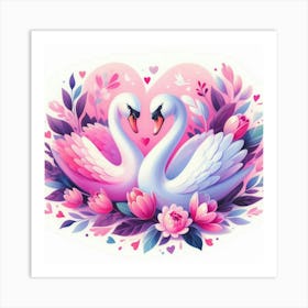 Pair of swan with love 1 Art Print