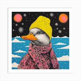 Duck In A Hat Colourful Geometric 2 Art Print