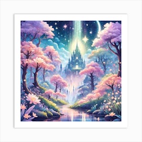 A Fantasy Forest With Twinkling Stars In Pastel Tone Square Composition 294 Art Print