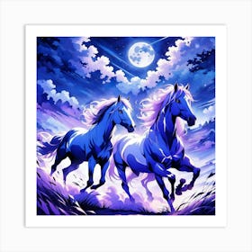 Two Horses In The Moonlight 1 Art Print