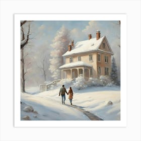 Couple Walking In Snow 1 Art Print