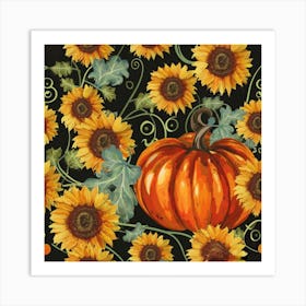 Sunflowers And pumpkin Art Print