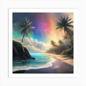 Rainbow Over The Beach Art Print