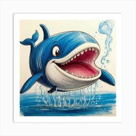 Cartoon Whale Drawing Art Print