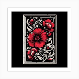 Red Flowers On Black Background Art Print