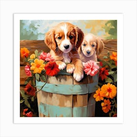 Puppies In A Bucket Art Print