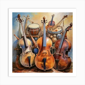 Cellos And Drums Art Print