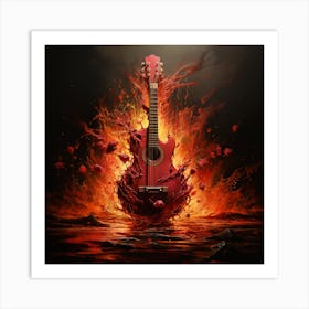 Guitar On Fire Art Print