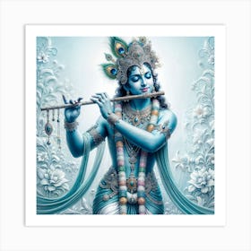 Lord Krishna Playing Flute Indian Traditional Digital Painting Art Print