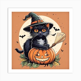 Cute Cat Halloween Pumpkin (52) Art Print