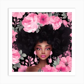 Afro Girl With Flowers 6 Art Print